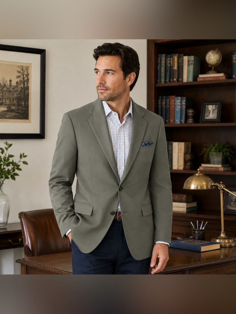 Jos A Bank Sport Coat Blazer Men 39R Olive Green USA Made 2 Button Classic Fit